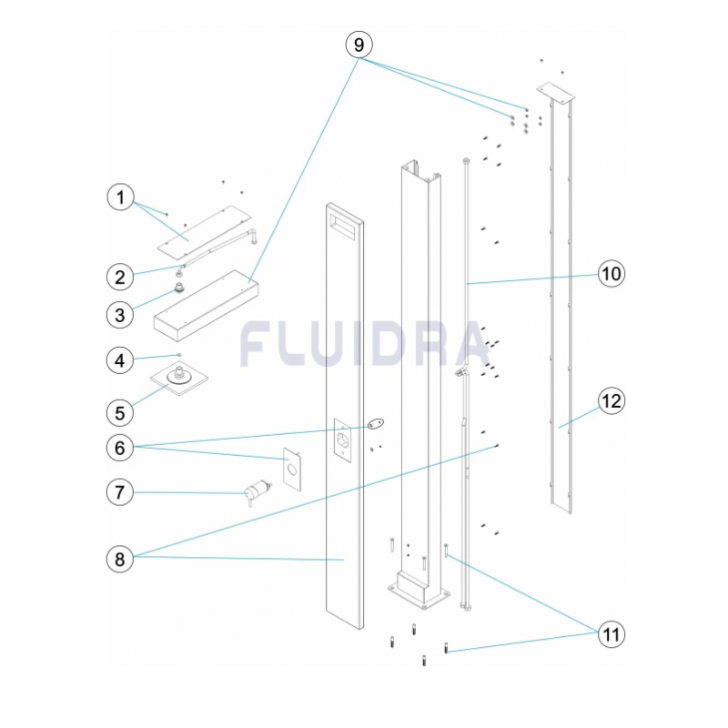 Schéma éclaté de la douche solaire.