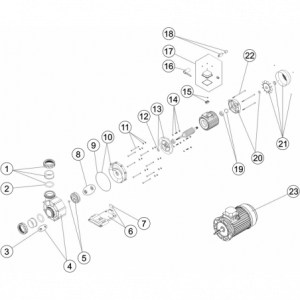 Pompe de nage à contre courant BBC. Le n°23 représente le moteur 3 CV mono.