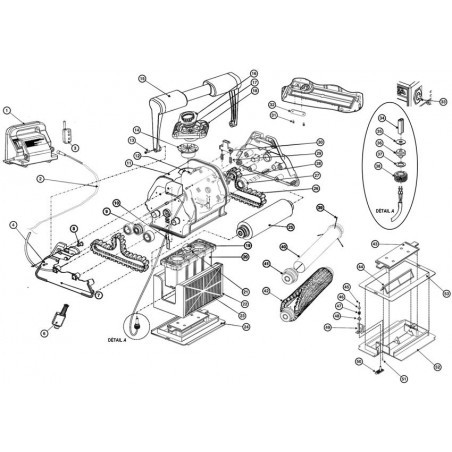 Schéma éclaté du robot Tiger Shark. Le n°3 représente la télécommande AQV drive.