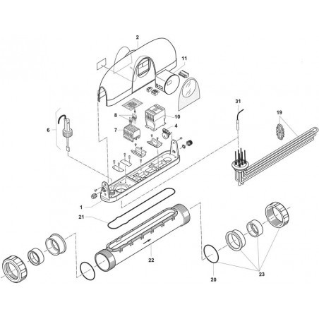 Schéma éclaté du réchauffeur Red Line. Le n°31 représente la sonde de thermostat digital ECP.