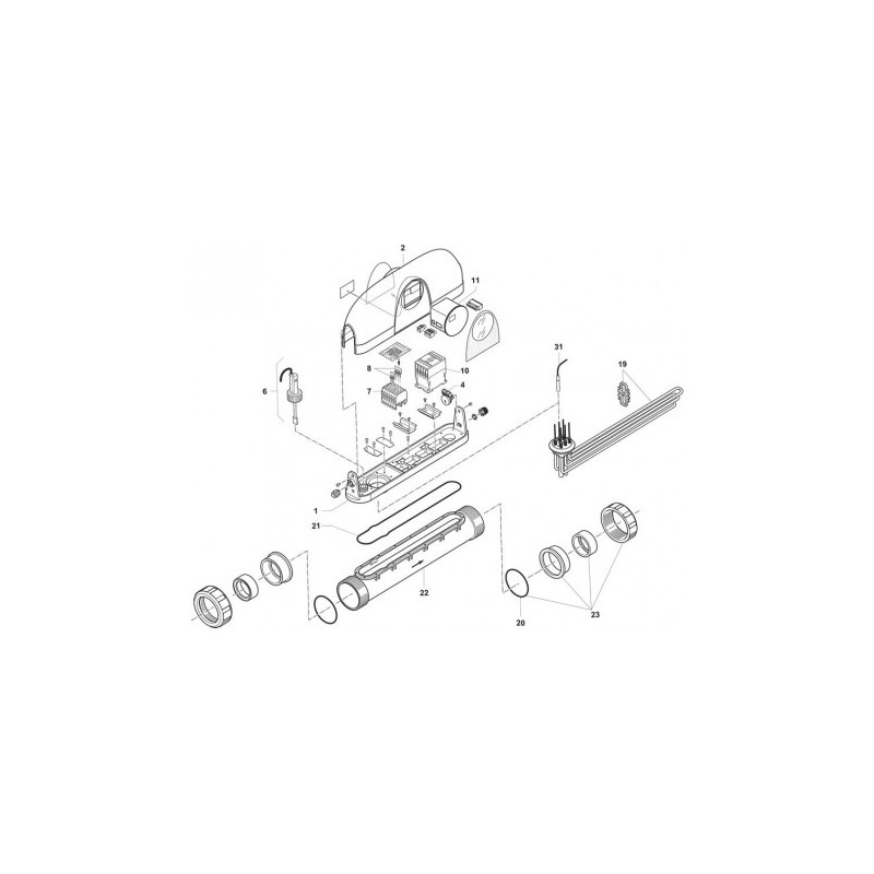 Schéma éclaté du réchauffeur Red Line. Le n°99 représente Thermostat de régulation ø10 mm.