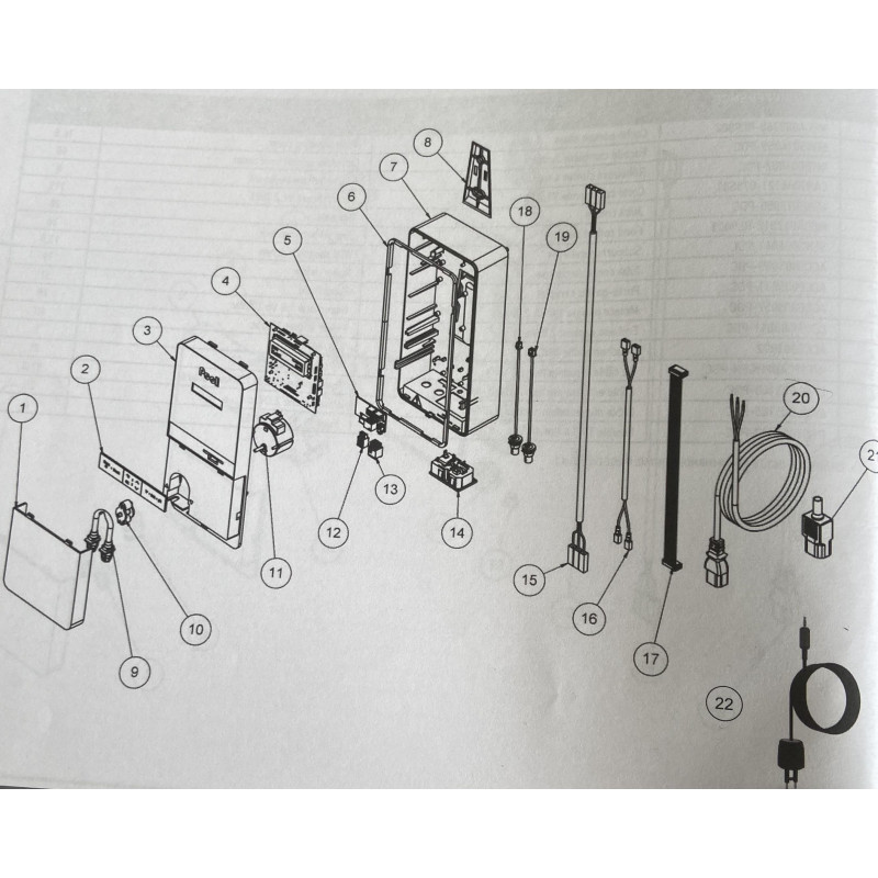 Schéma éclaté de la pompe doseuse Redox. Le n°11 représente le moteur de pompe.