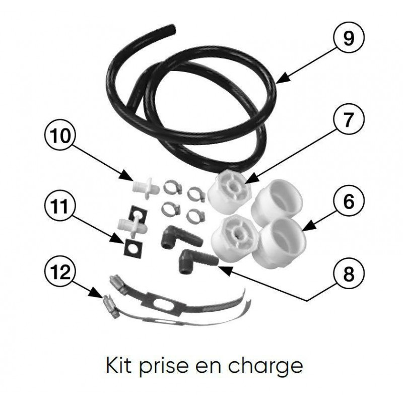 Schéma éclaté du doseur Saniking. Le n°12 représente le cerclage tuyauterie raccordement.