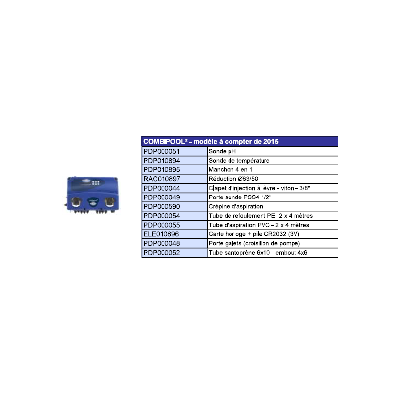 Tableau de pièce détachées du Combipool 2.