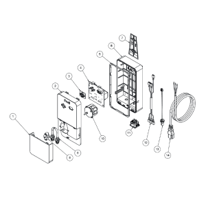 Schéma éclaté du Mini pH. Le n°1 sur le schéma représente le cache pompe blanc.