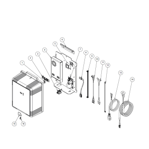 Schéma éclaté d'un stérilisateur UV Pool Technologie. Le n°10 représente le câble embase secteur 230 Vac - alimentations 200W.