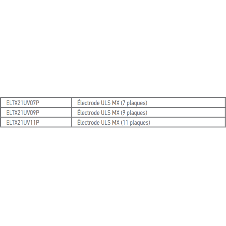 Tableau récapitulatif électrode ULS MX Pool Technologie