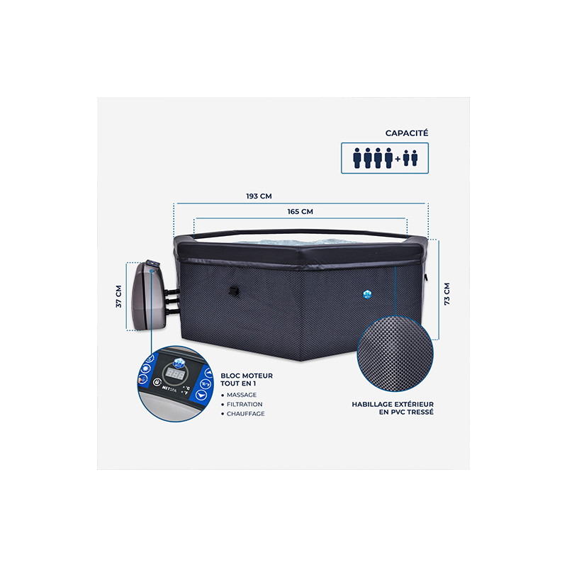 Image et dimensions Spa Octopus 5 places.